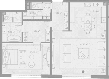 Планировка: 1-комнатная квартира 113,7 м² в ЖК «Николь»