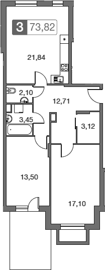 Планировка: Евротрёшка 73,8 м² в ЖК «Равновесие»