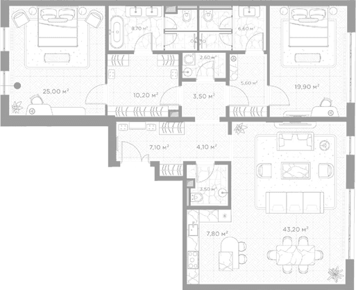 Планировка: 2-комнатная квартира 147,8 м² в ЖК «Николь»