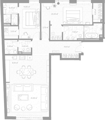 Планировка: 2-комнатная квартира 134,1 м² в ЖК «Николь»