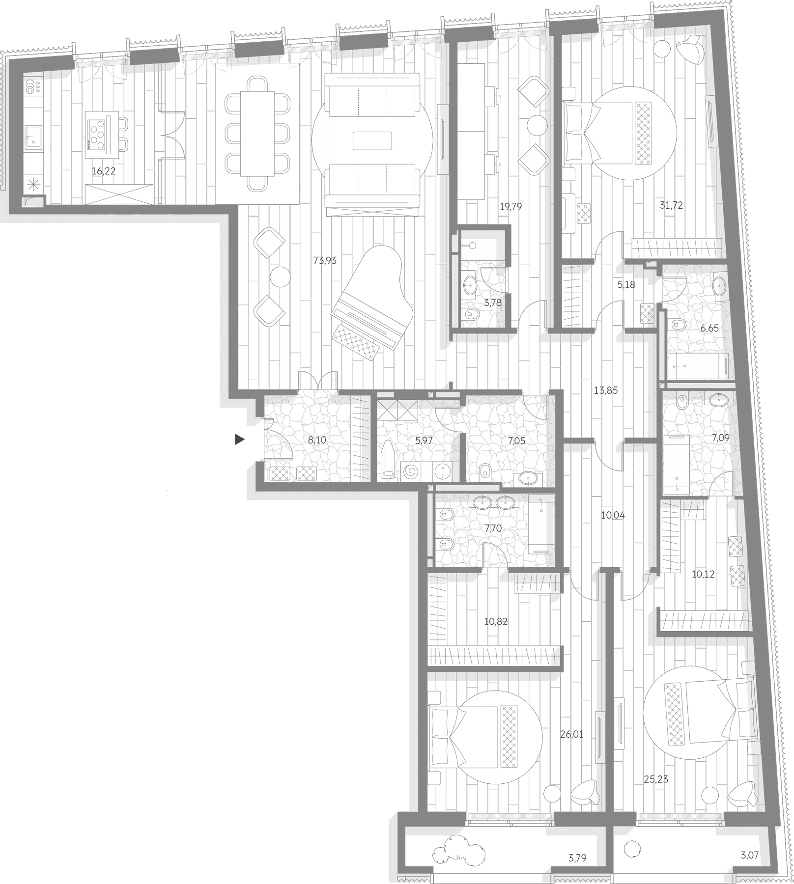 Планировка: 5-комнатная квартира 289,3 м² в ЖК «Люче»