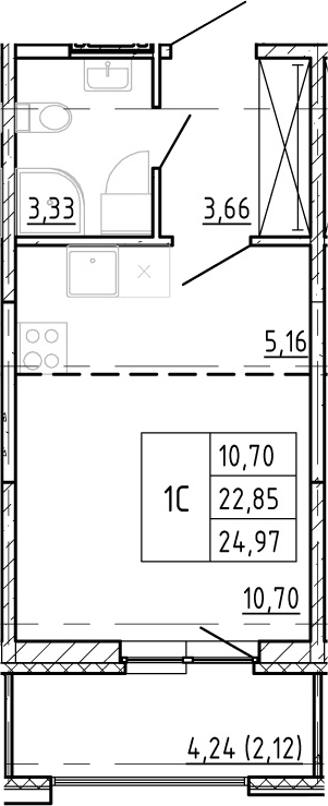 Планировка: Студия 22,6 м² в ЖК «Полис Новоселье»