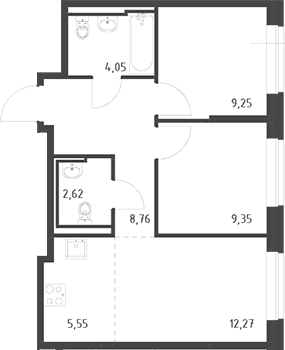 Планировка: Евротрёшка 51,9 м² в ЖК «Живи! В Рыбацком»