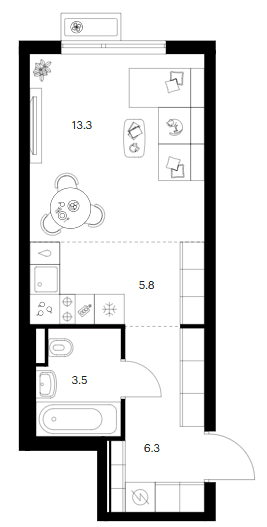 Планировка: Студия 28,9 м² в ЖК «Ярославский»