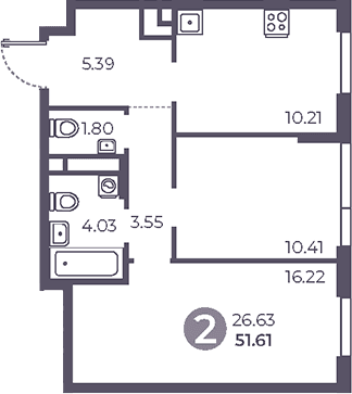 Планировка: 2-комнатная квартира 51,6 м² в ЖК «Нижегородская от Гранель»