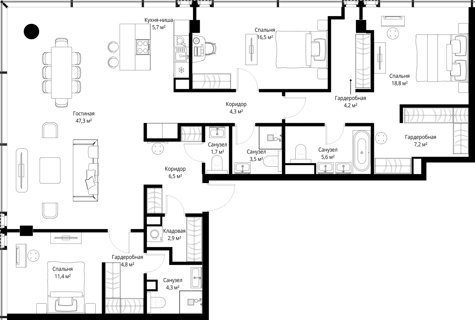 Планировка: Квартира евро-4 144,7 м² в ЖК «Слава»