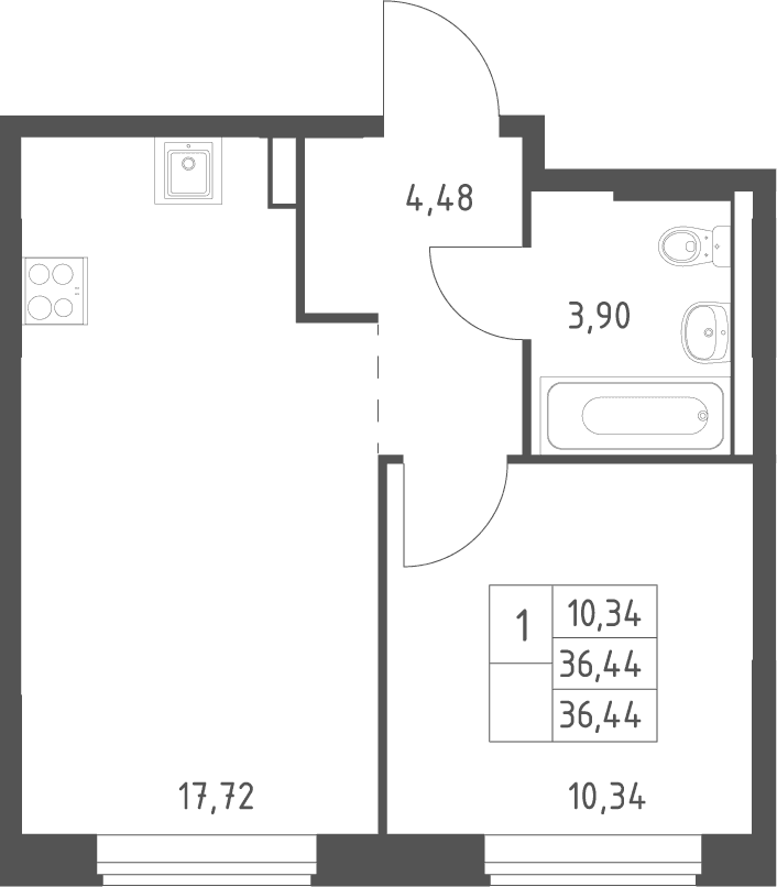 Планировка: Евродвушка 36,4 м² в ЖК «Большое Юрлово»