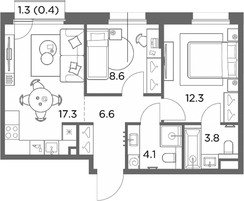 Планировка: 2-комнатная квартира 52,7 м² в ЖК «Станиславский»