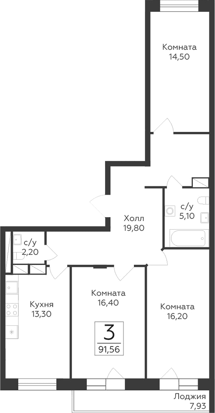 3-комнатная квартира