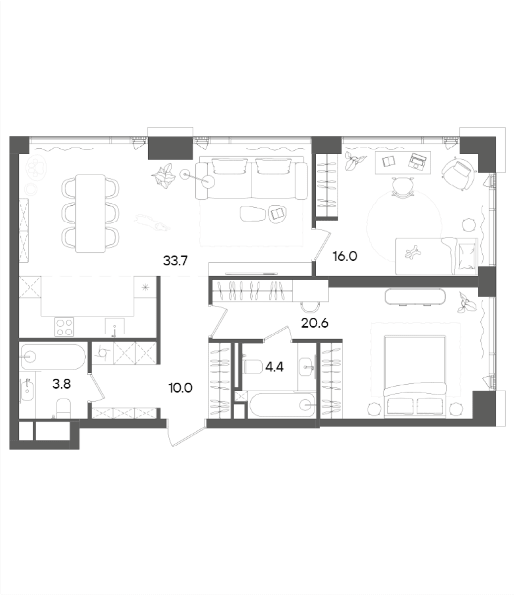 Планировка: Евротрёшка 88,5 м² в ЖК «СТОУН Грэйн»