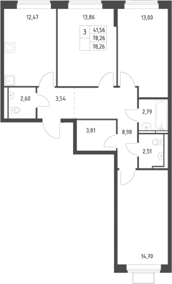 3-комнатная квартира