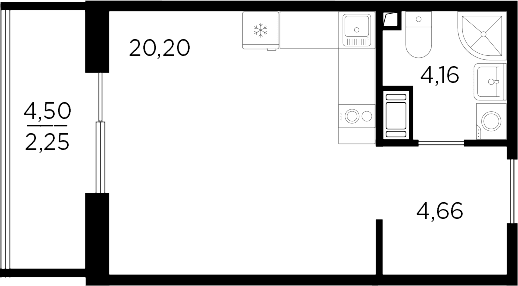 Планировка: Студия 29 м² в ЖК «Респект»