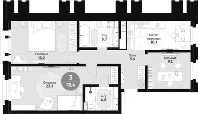 3-комнатная квартира