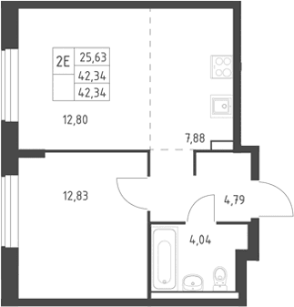 Планировка: Евродвушка 42,3 м² в ЖК «Горки Парк»