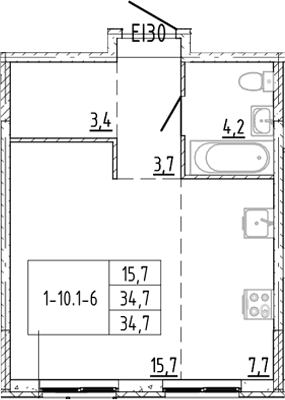 Планировка: Студия 34,7 м² в ЖК «Ягодное Река Парк»