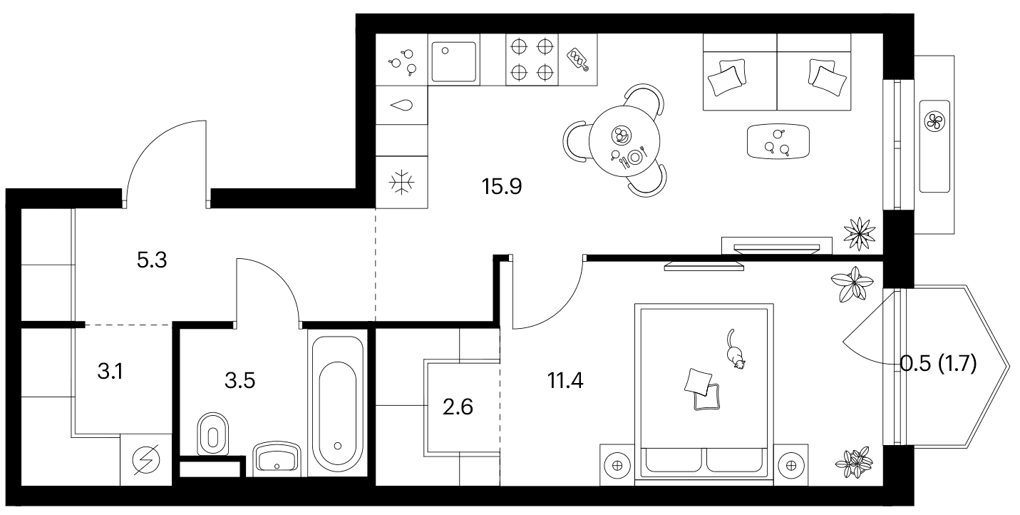 Планировка: 1-комнатная квартира 41,8 м² в ЖК «Ярославский»