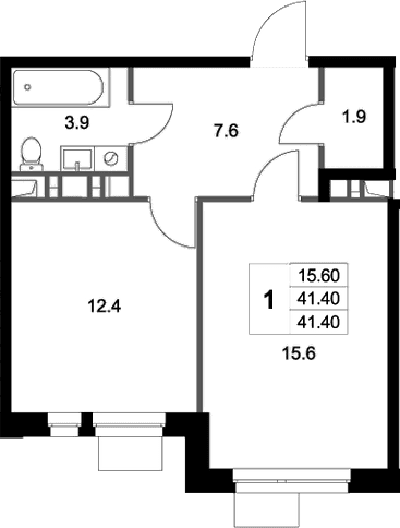 Планировка: 1-комнатная квартира 41,4 м² в ЖК «Легенда Марусино»