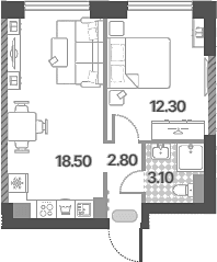 Планировка: Евродвушка 36,7 м² в ЖК «Обручева 30»