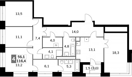 4-комнатная квартира