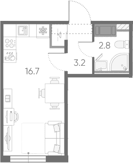 Планировка: Студия 22,7 м² в ЖК «Октябрьская набережная»