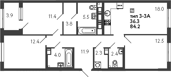 Планировка: Квартира евро-4 84,2 м² в ЖК «Струны»