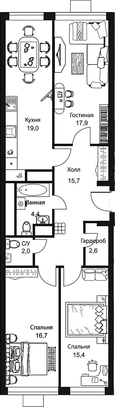 3-комнатная квартира