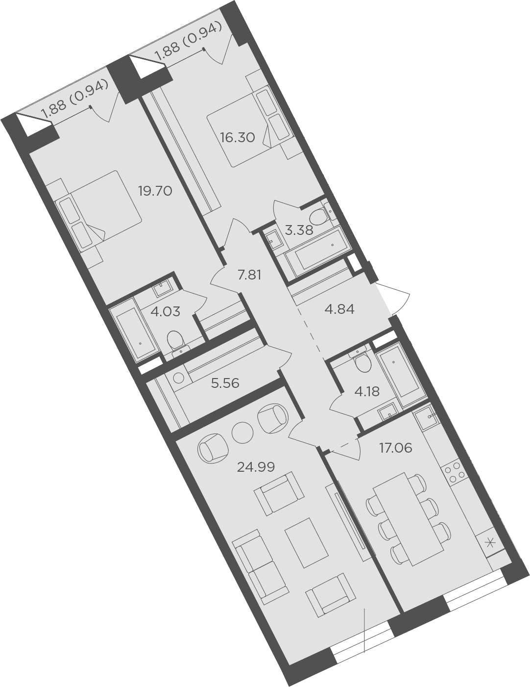 Планировка: 3-комнатная квартира 107,9 м² в ЖК «FORIVER»