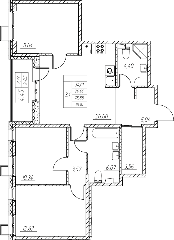 Планировка: Квартира евро-4 76,7 м² в ЖК «Респект»