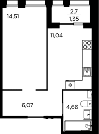 Планировка: 1-комнатная квартира 36,3 м² в ЖК «Респект»