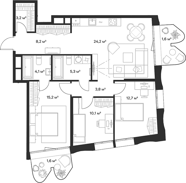 Планировка: Квартира евро-4 86,8 м² в ЖК «Союз»