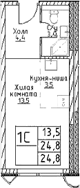 Планировка: Студия 24,8 м² в ЖК «Наметкин Тауэр»