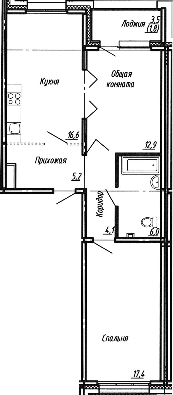 Планировка: Евротрёшка 62 м² в ЖК «Сибирь»