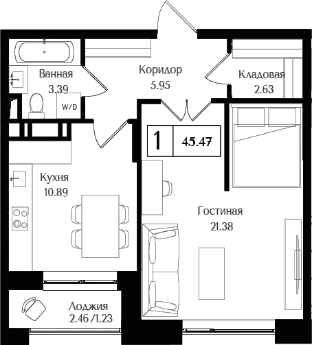 1-комнатная квартира