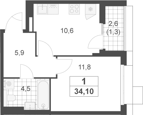 Планировка: 1-комнатная квартира 32,8 м² в ЖК «Скандинавия»