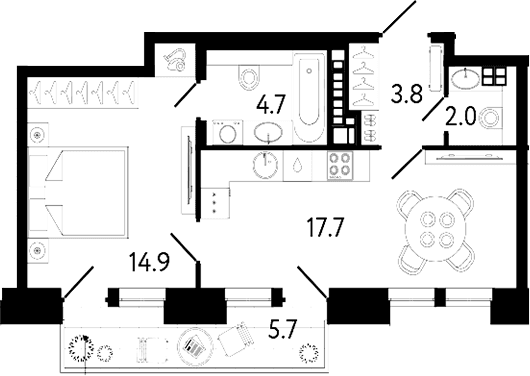 Планировка: Евродвушка 43,1 м² в ЖК «Коллекционер»