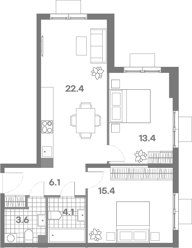 Планировка: Евротрёшка 63,8 м² в ЖК «ПаркСайд»