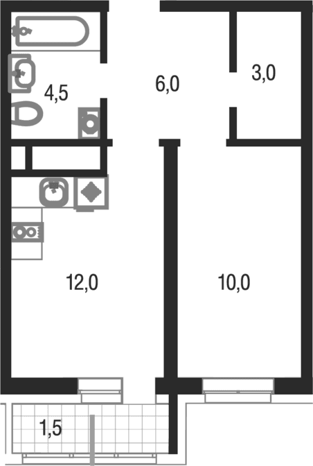 Планировка: 1-комнатная квартира 35,5 м² в ЖК «Котельники парк»