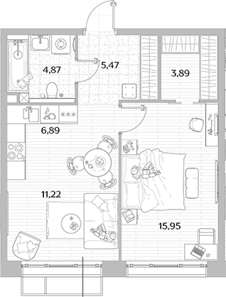 Планировка: Евродвушка 48,3 м² в ЖК «МЫС»