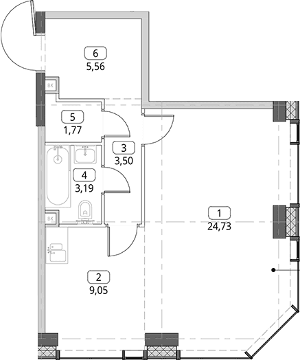 Планировка: Студия 47,8 м² в ЖК «СИТИДЗЕН»
