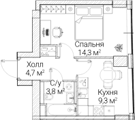 Планировка: 1-комнатная квартира 32,1 м² в ЖК «СЕЗАР БУДУЩЕЕ»