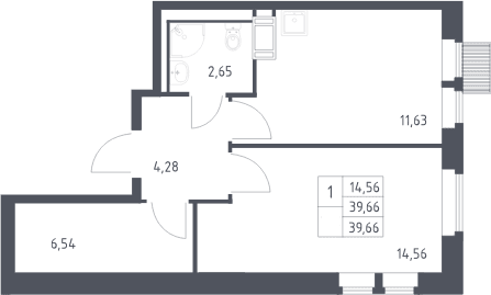 Планировка: 1-комнатная квартира 39,7 м² в ЖК «Большое Путилково»