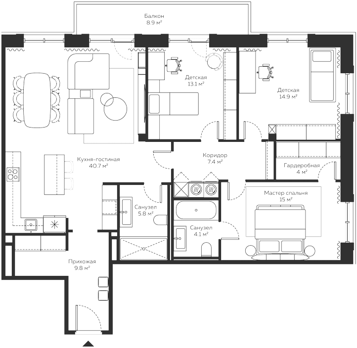 Планировка: Квартира евро-4 126,5 м² в ЖК «River Residences»