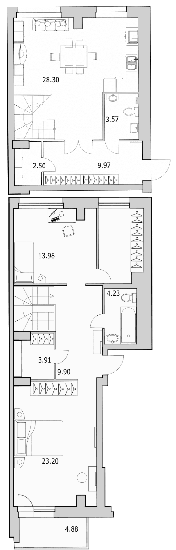 Планировка: Евротрёшка 108,8 м² в ЖК «Байрон»