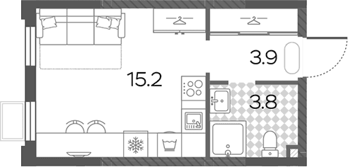 Планировка: Студия 22,9 м² в ЖК «Лучи»