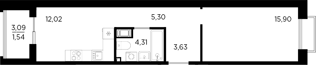 Планировка: 1-комнатная квартира 41,2 м² в ЖК «Респект»