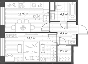 Планировка: 1-комнатная квартира 37,8 м² в ЖК «Аристов Берег»