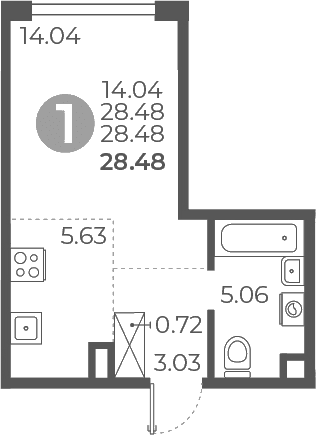 Планировка: Студия 28,5 м² в ЖК «Мневники от Гранель»