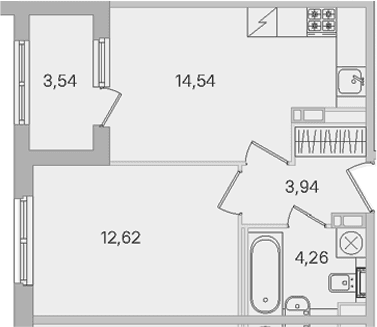 Планировка: Евродвушка 35,4 м² в ЖК «Дубровский»