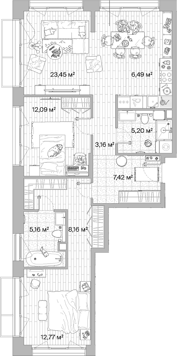 Планировка: Евротрёшка 83,9 м² в ЖК «МЫС»