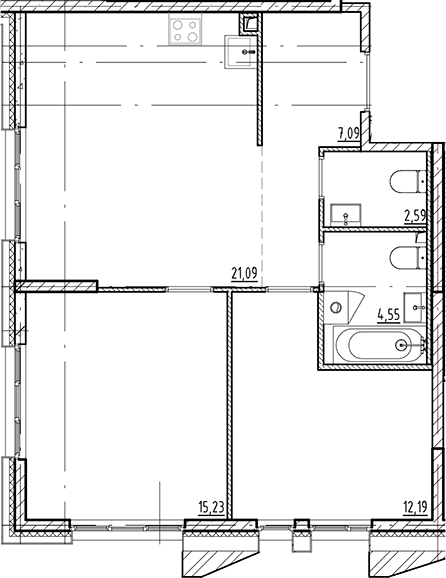 Планировка: Евротрёшка 62,7 м² в ЖК «Галерная Гавань»